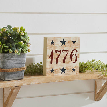 My Country 1776 w/ Blue Stars MDF Block Sign 6x6x1 VHC Brands